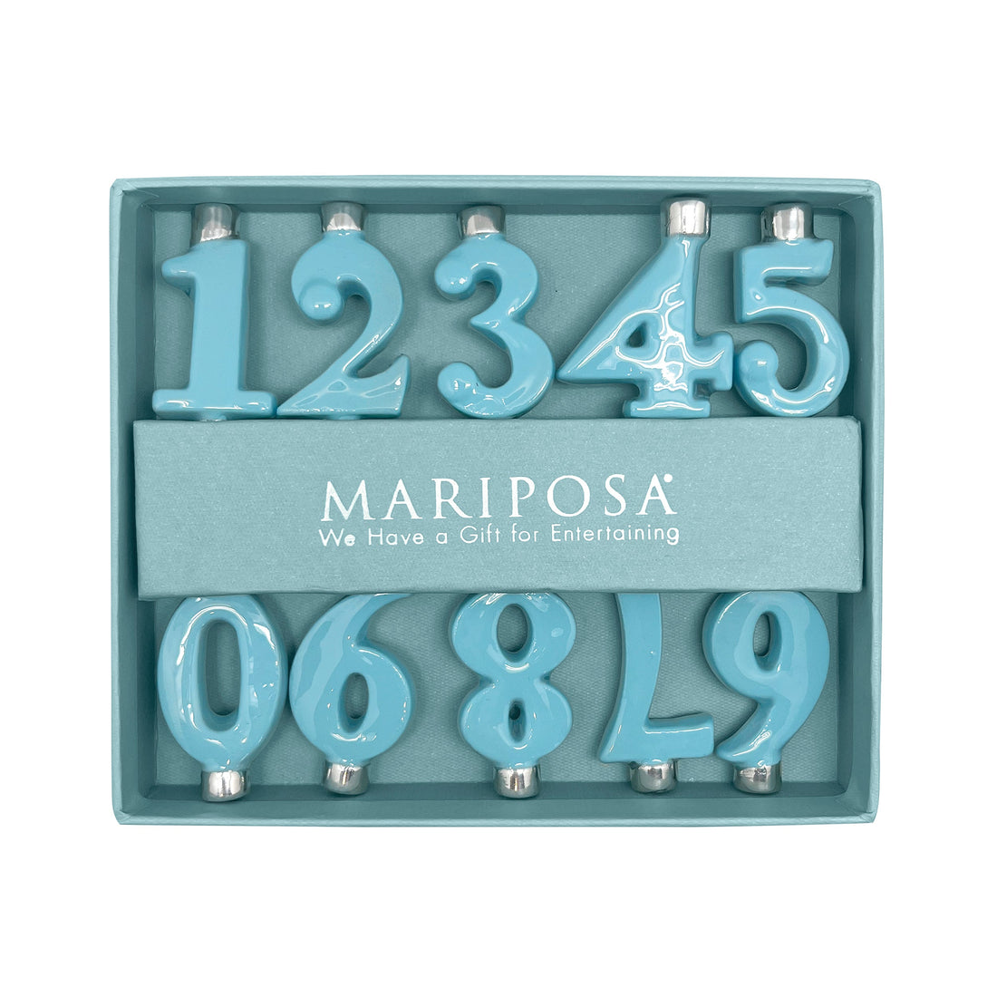 Aqua Number Candle Holder Set
