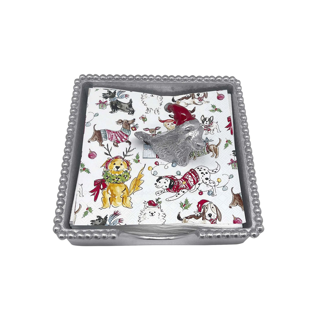 Boîte à serviettes en perles de laboratoire assis avec chapeau rouge