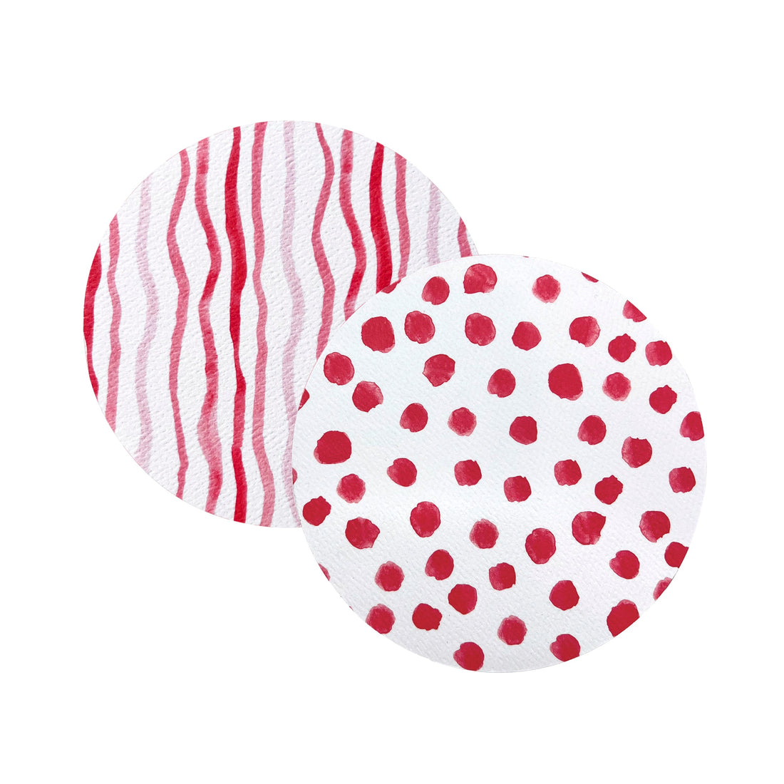 Ensemble de sous-verres perlés à pois et rayures rouges