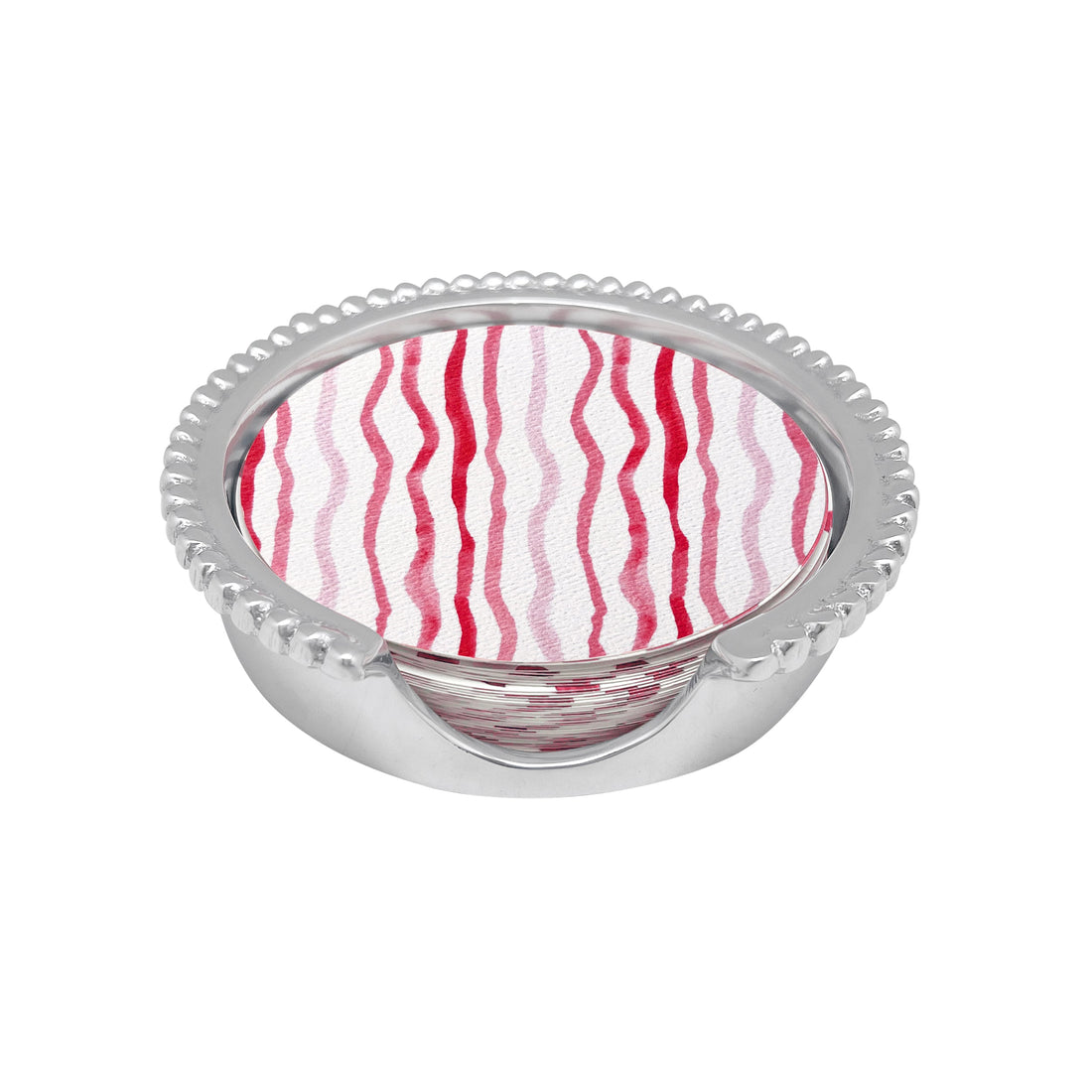 Ensemble de sous-verres perlés à pois et rayures rouges