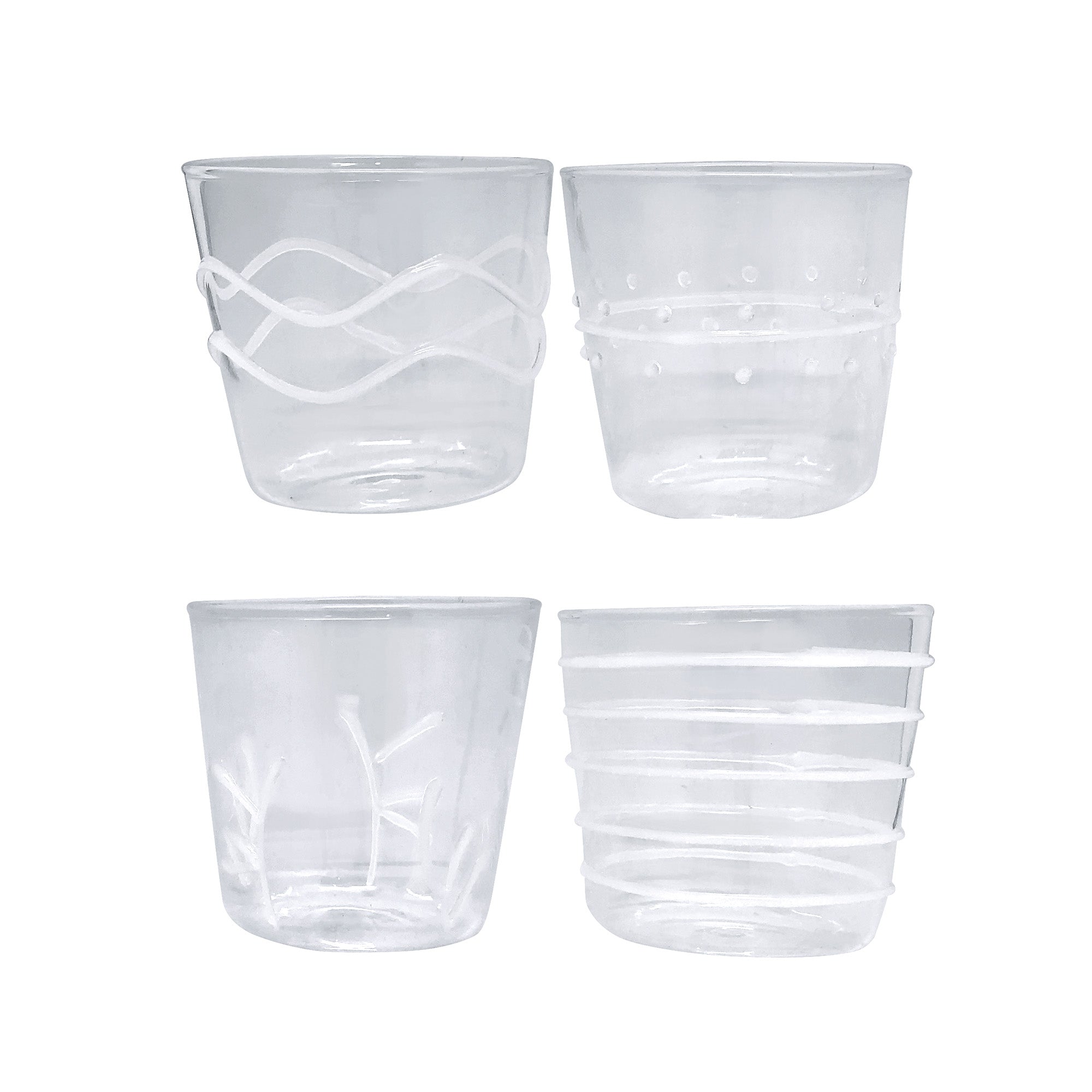 White Appliqué Double Old Fashion Glass Suite | Mariposa