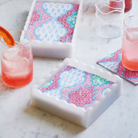 Provençal Cotton Pink White Scalloped Cocktail Napkin Box Set