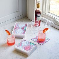 Provençal Cotton Pink White Scalloped Cocktail Napkin Box Set