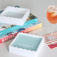 White Scalloped Cocktail Napkin Box with Insert