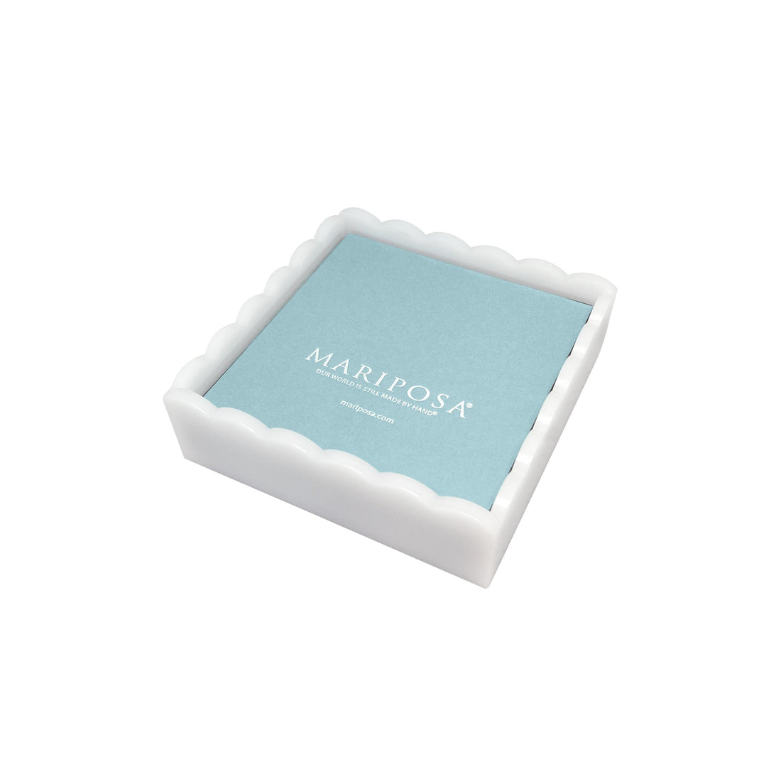 White Scalloped Cocktail Napkin Box with Insert