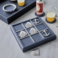 Indigo Faux Grass Cloth Tray with Metal Handles-Serving Trays and More | Mariposa