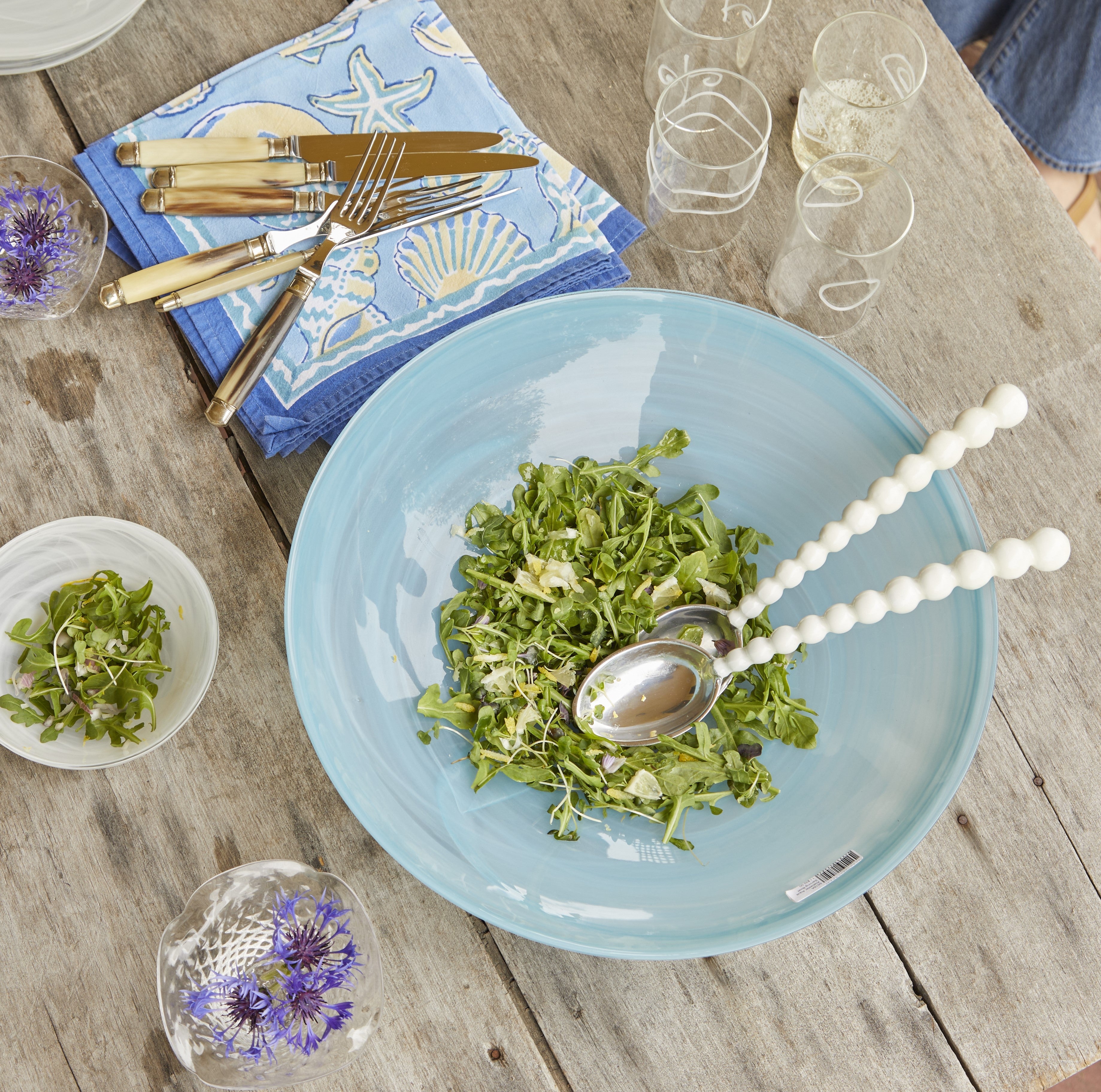 White Pearled Salad Servers – Mariposa