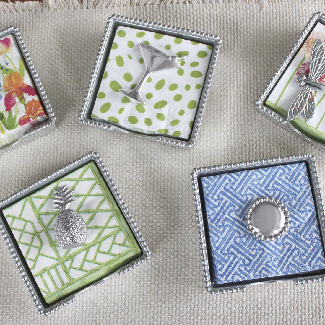 Round Pearled Beaded Napkin Box Set