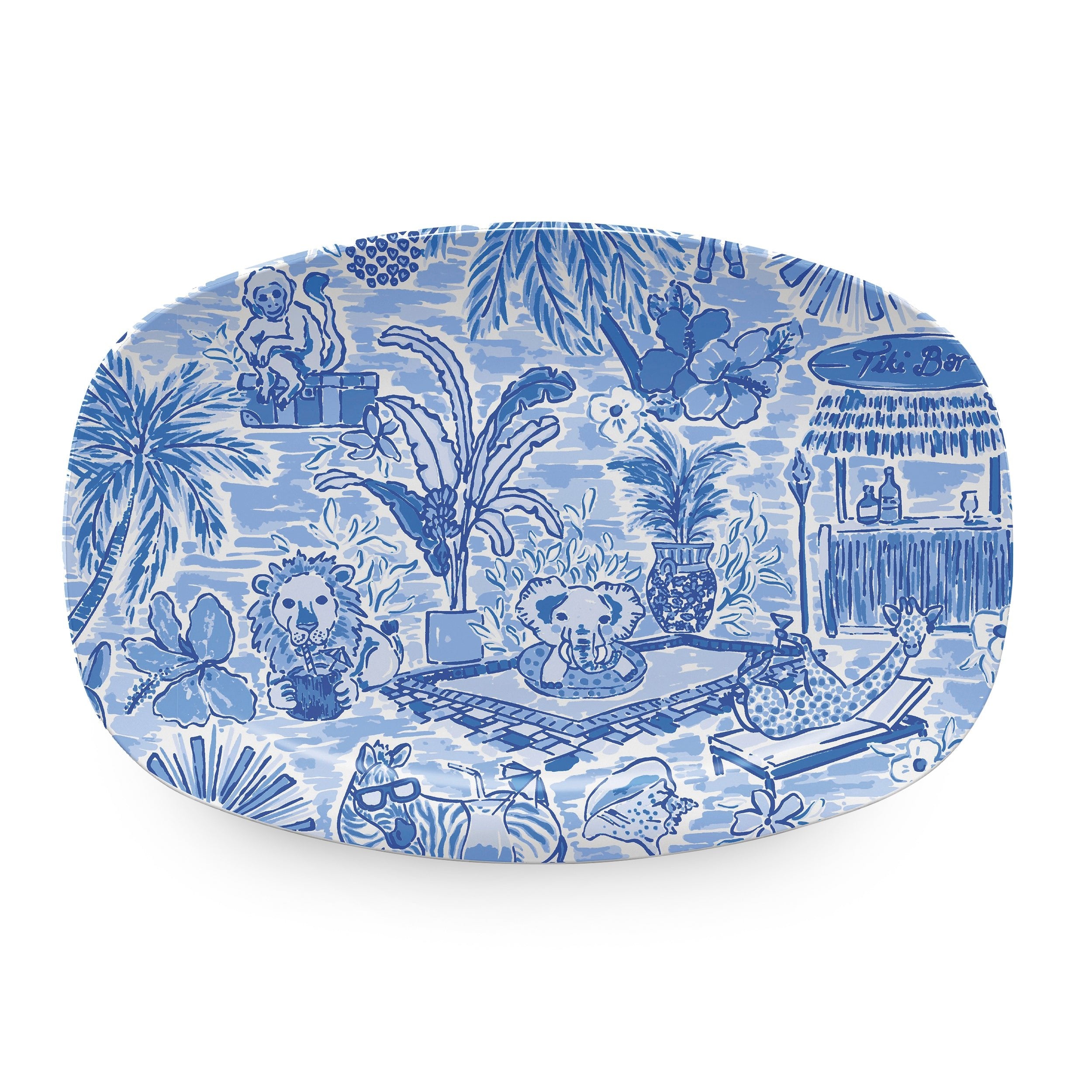 mari☆　100Daysハートデザイン　30Daysフレブルデザイン Animal Vacay Blue Platter | Mariposa