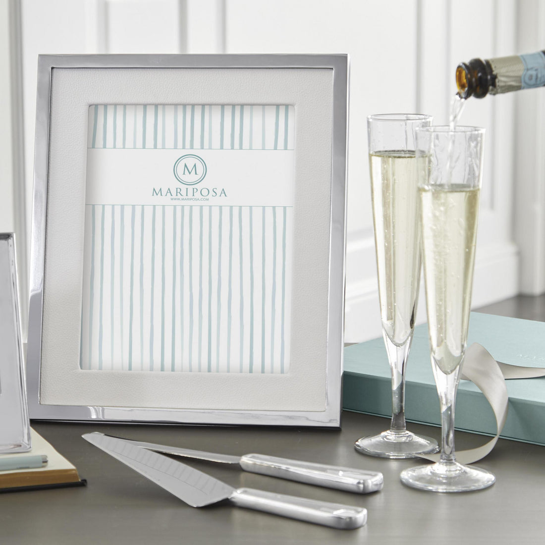 White Leather with Metal Border 8x10 Frame-Decorative Photo Frames | Mariposa