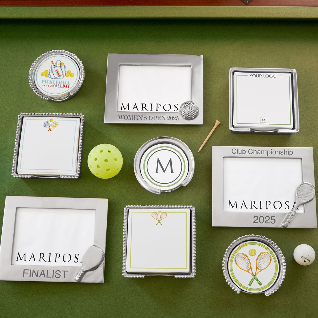 Ensemble de sous-verres perlés Pickleball servi toute la journée