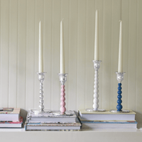 Aqua Pearled Small Candlestick Set