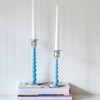 Aqua Pearled Small Candlestick Set