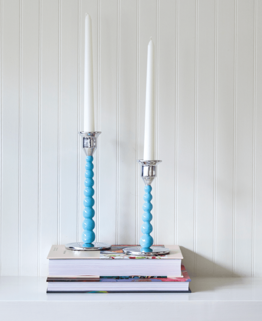 Ensemble de bougeoirs moyens perlés Aqua