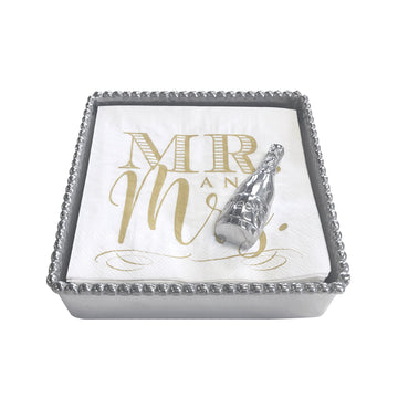 Wedding Champagne Bottle Beaded Napkin Box Set- | Mariposa