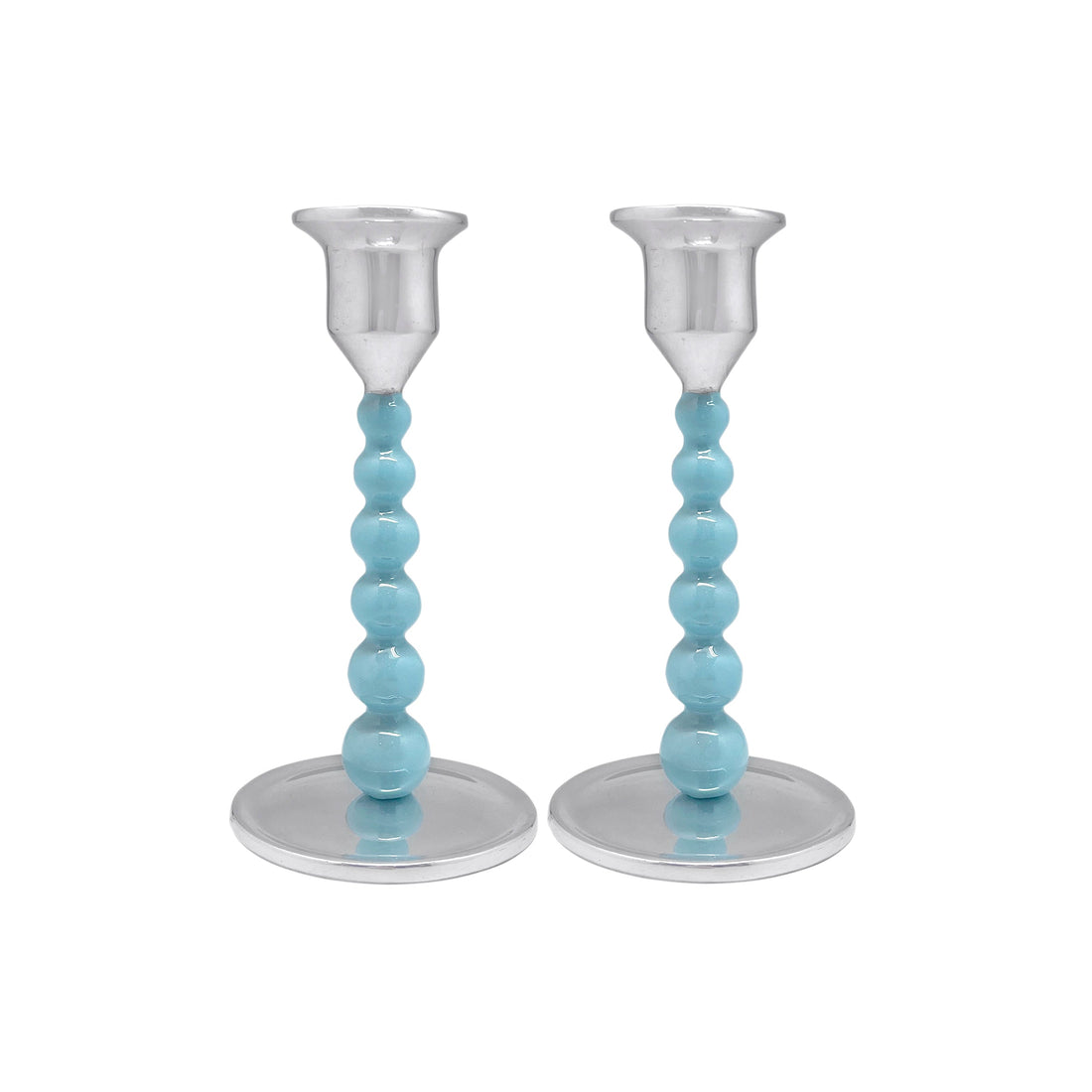 Aqua Pearled Small Candlestick Set