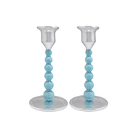 Aqua Pearled Small Candlestick Set
