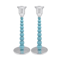 Ensemble de bougeoirs moyens perlés Aqua