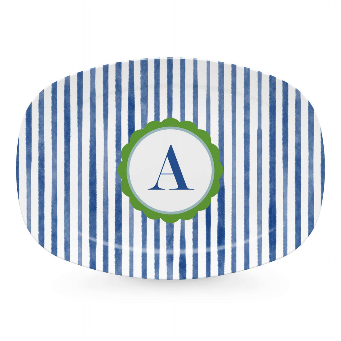 Blue Simple Stripes Platter with Scallop Interior - A-trays | Mariposa