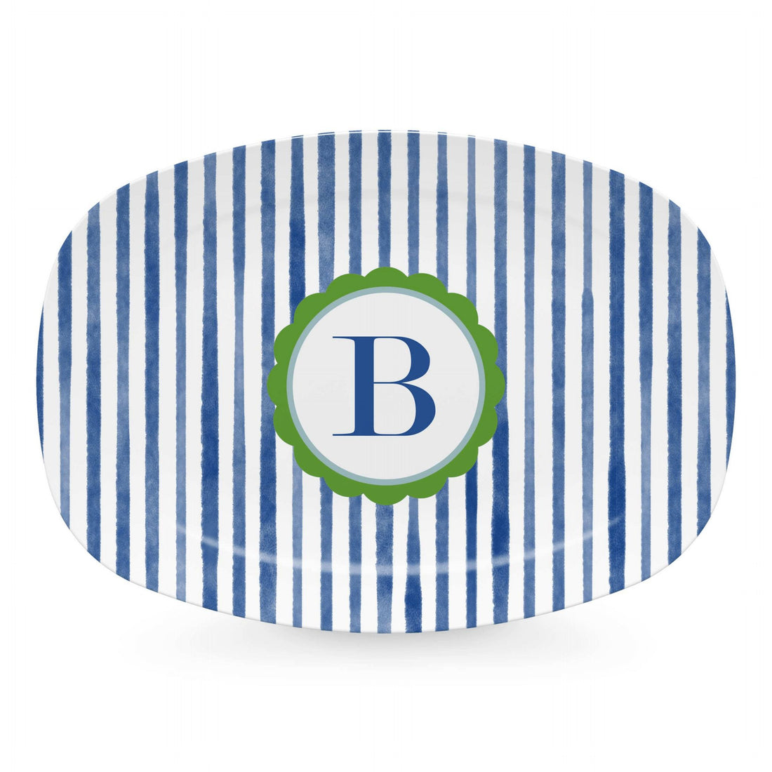 Blue Simple Stripes Platter with Scallop Interior - B-trays | Mariposa