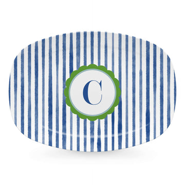 Blue Simple Stripes Platter with Scallop Interior - C-trays | Mariposa