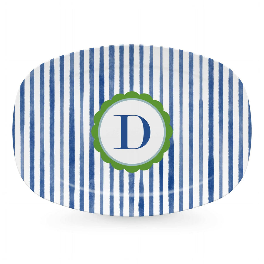 Blue Simple Stripes Platter with Scallop Interior - D-trays | Mariposa
