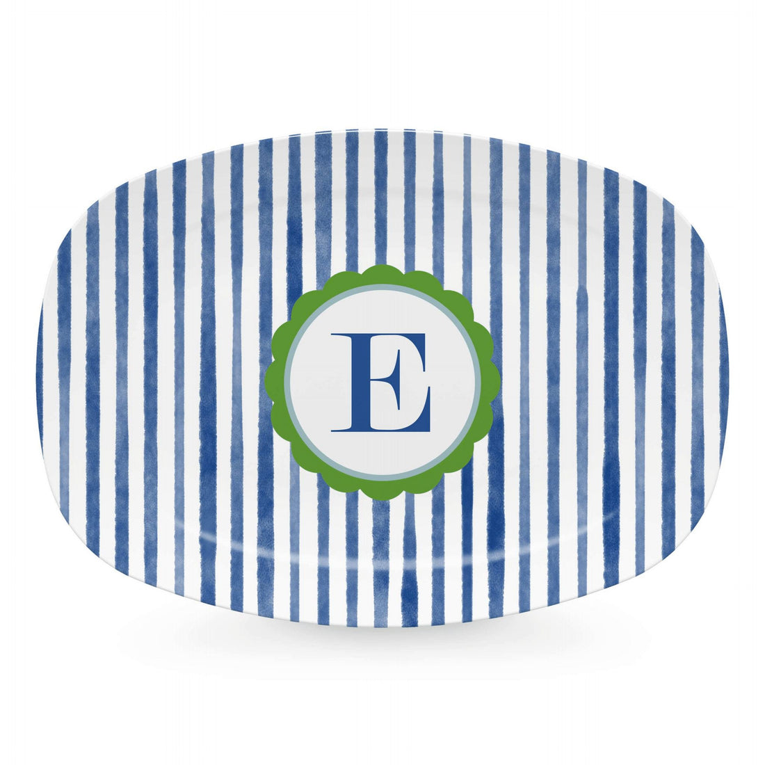 Blue Simple Stripes Platter with Scallop Interior - E-trays | Mariposa