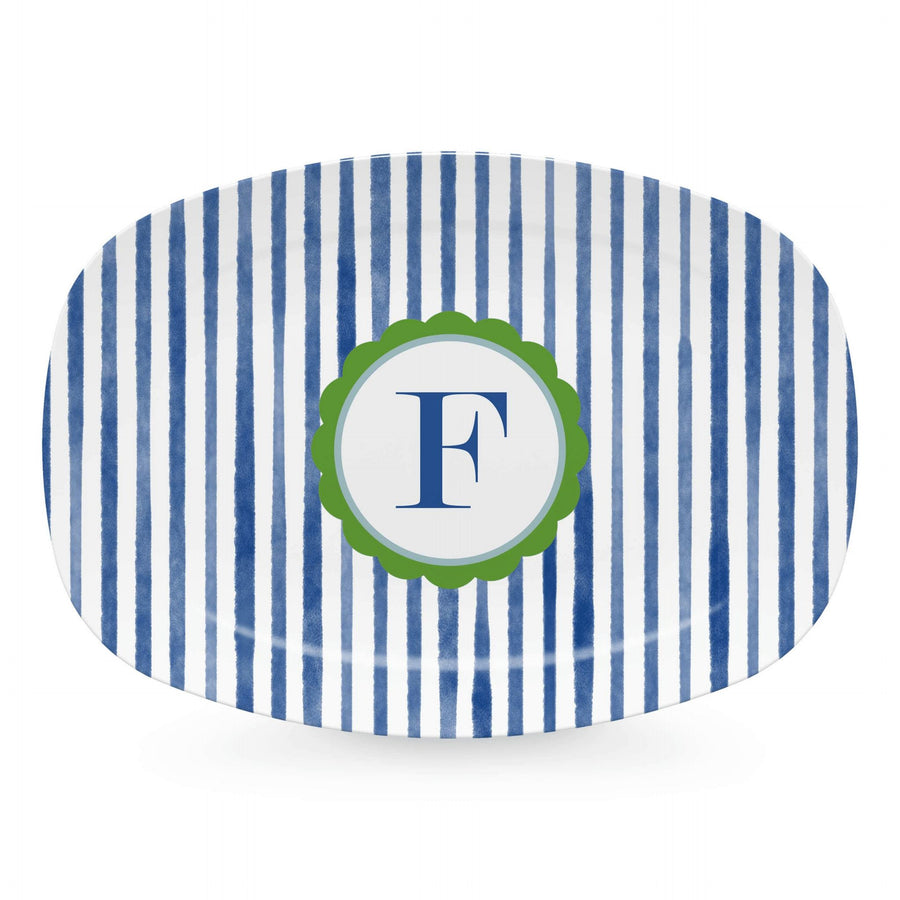 Blue Simple Stripes Platter with Scallop Interior - F-trays | Mariposa