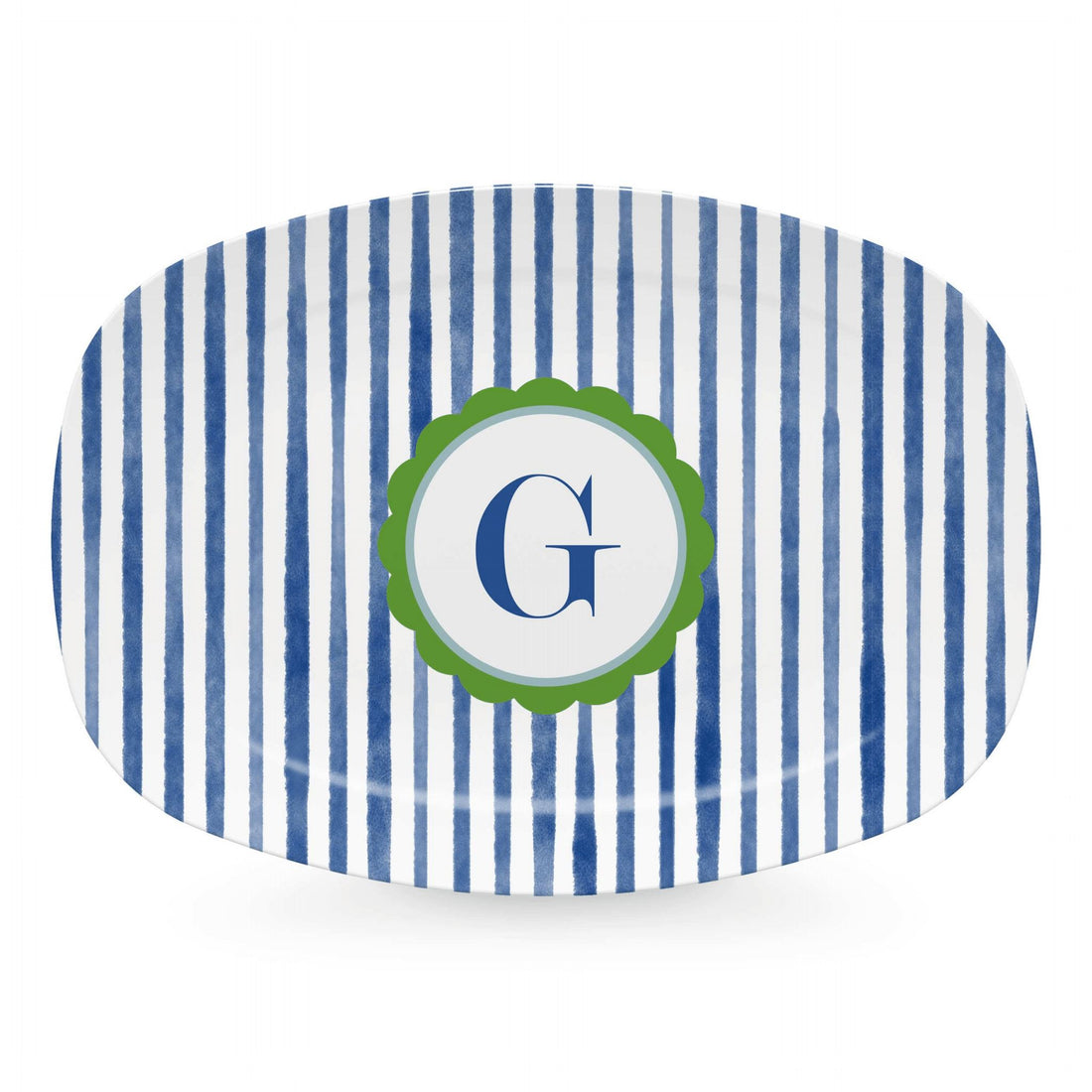 Blue Simple Stripes Platter with Scallop Interior - G-trays | Mariposa