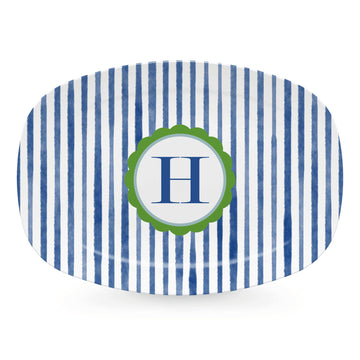Blue Simple Stripes Platter with Scallop Interior - H-trays | Mariposa