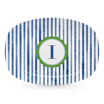 Blue Simple Stripes Platter with Scallop Interior - I-trays | Mariposa
