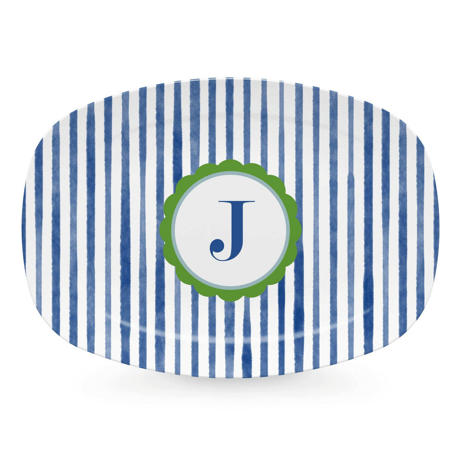 Blue Simple Stripes Platter with Scallop Interior - J-trays | Mariposa
