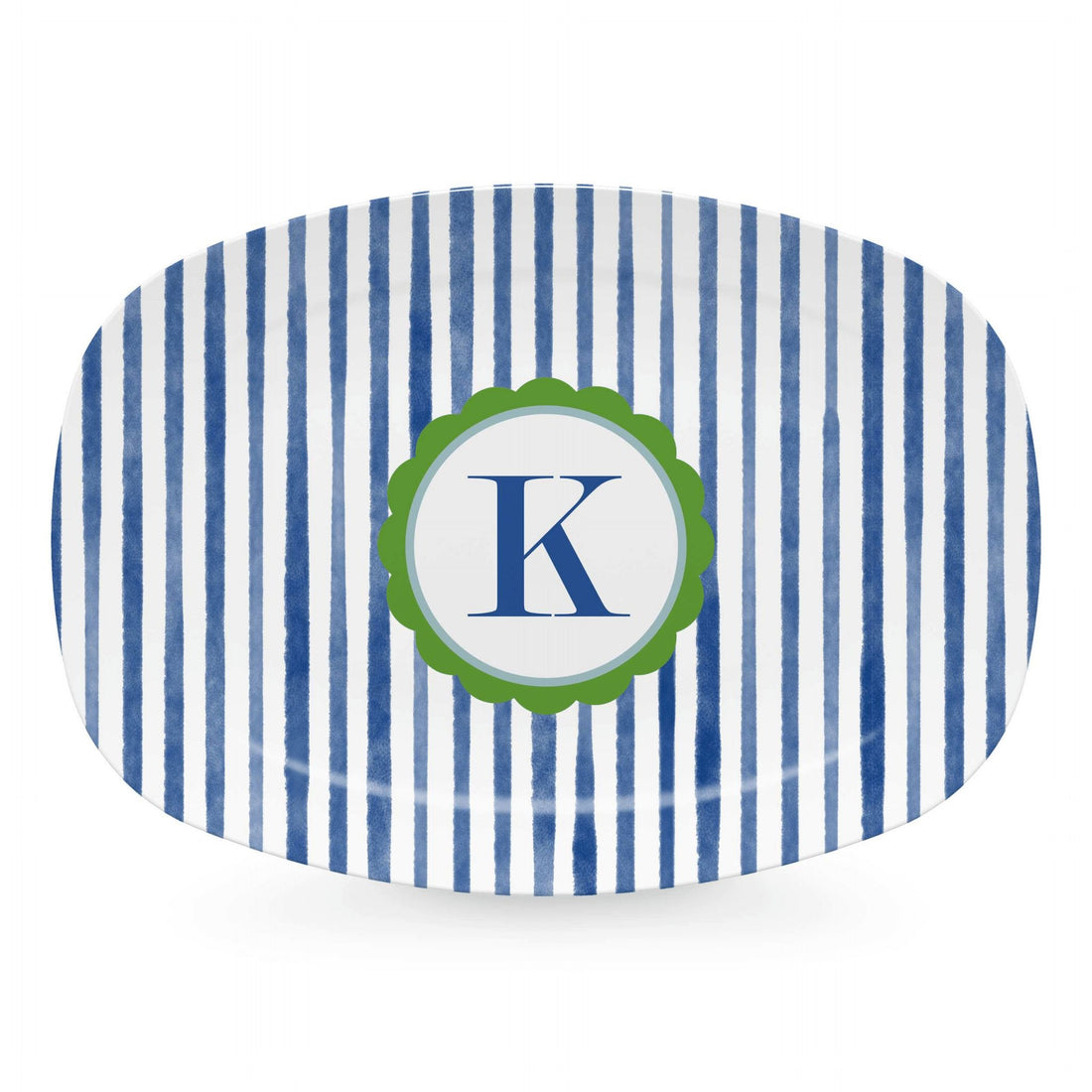 Blue Simple Stripes Platter with Scallop Interior - K-trays | Mariposa