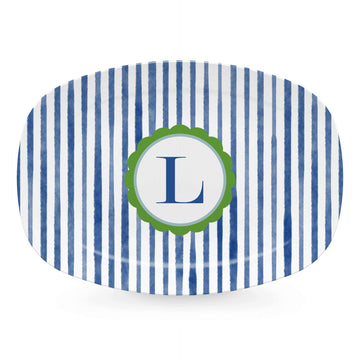 Blue Simple Stripes Platter with Scallop Interior - L-trays | Mariposa
