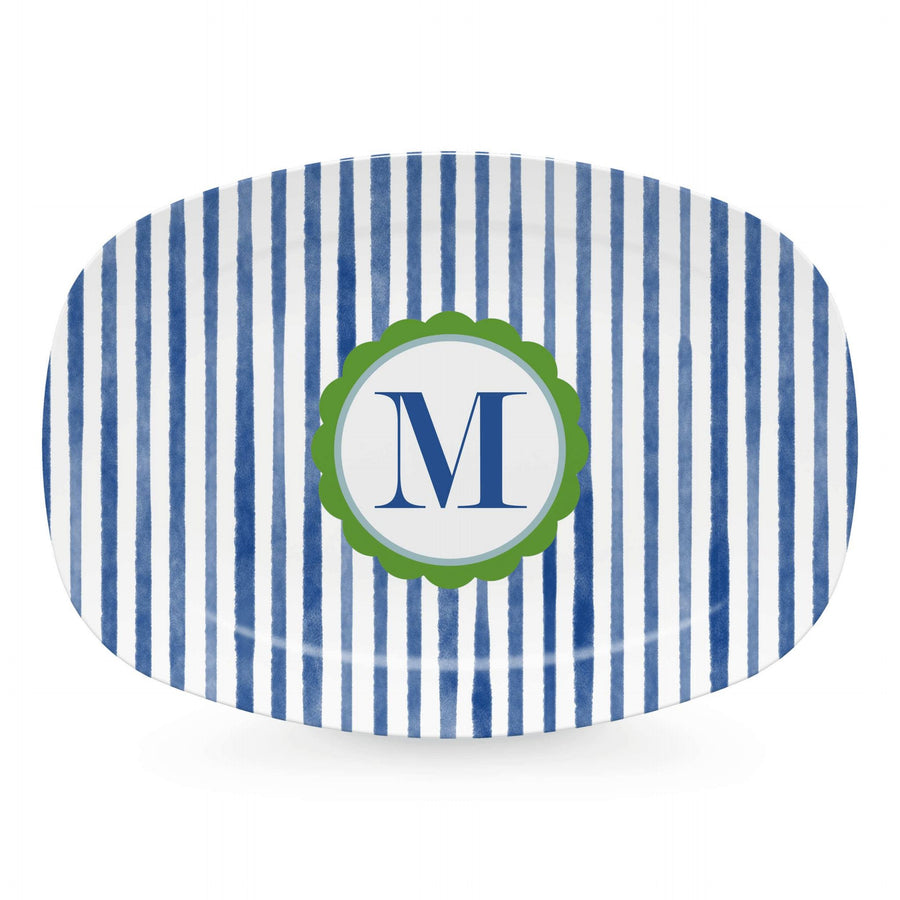 Blue Simple Stripes Platter with Scallop Interior - M-trays | Mariposa