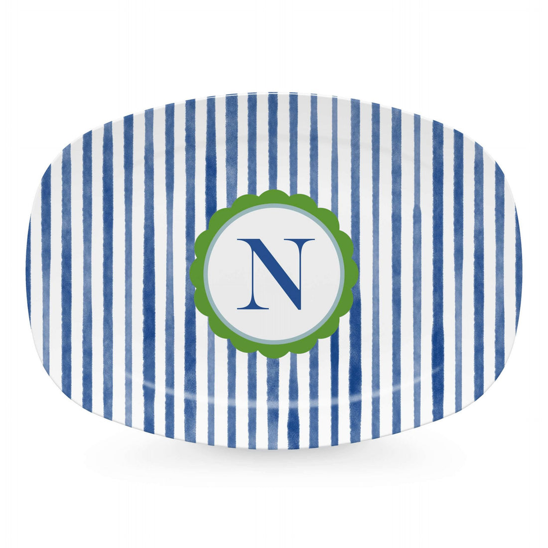 Blue Simple Stripes Platter with Scallop Interior - N-trays | Mariposa
