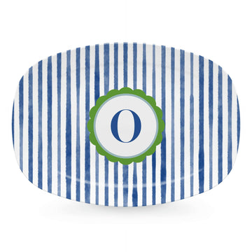 Blue Simple Stripes Platter with Scallop Interior - O-trays | Mariposa