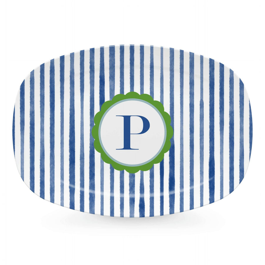 Blue Simple Stripes Platter with Scallop Interior - P-trays | Mariposa