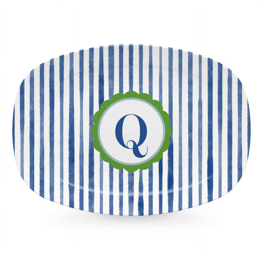 Blue Simple Stripes Platter with Scallop Interior - Q-trays | Mariposa