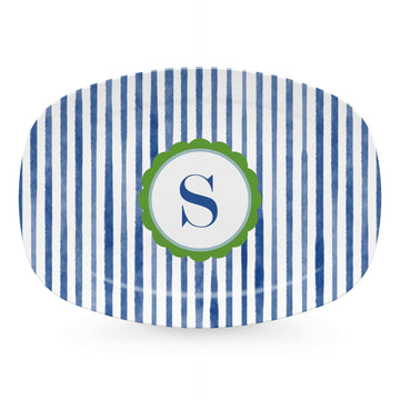 Blue Simple Stripes Platter with Scallop Interior - S-trays | Mariposa