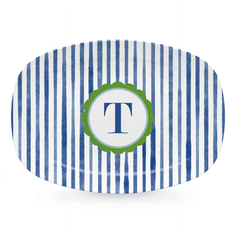 Blue Simple Stripes Platter with Scallop Interior - T-trays | Mariposa