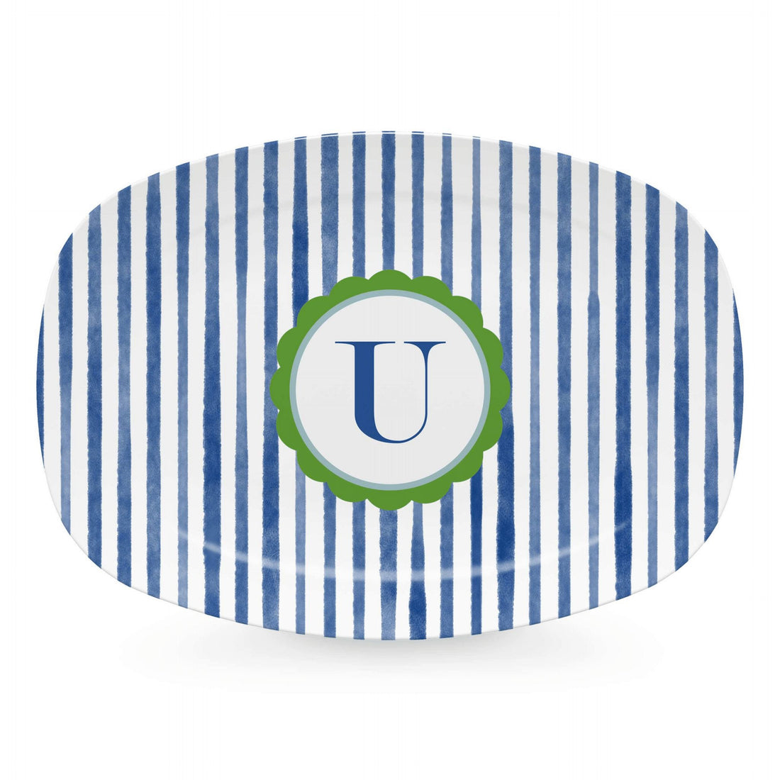 Blue Simple Stripes Platter with Scallop Interior - U-trays | Mariposa