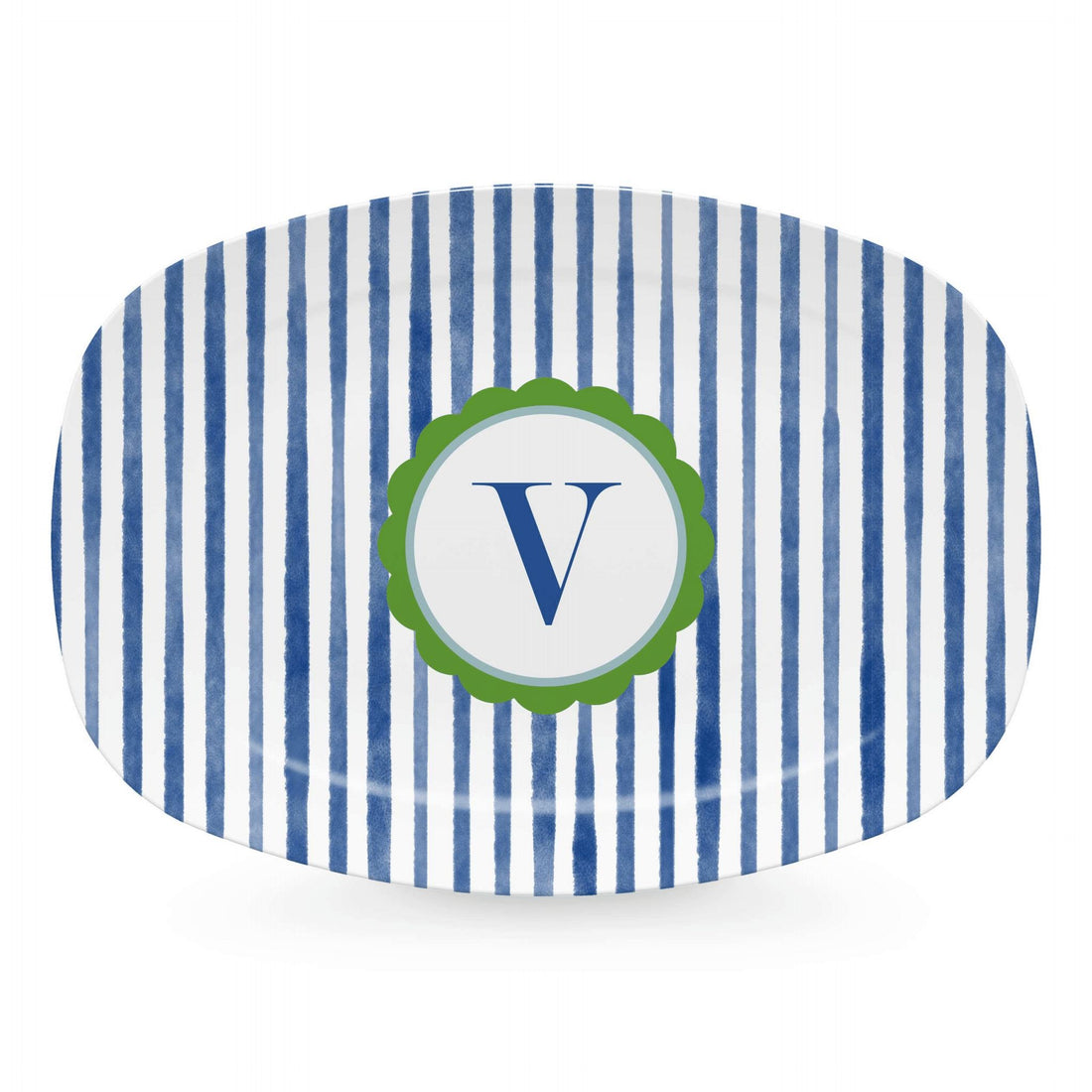 Blue Simple Stripes Platter with Scallop Interior - V-trays | Mariposa