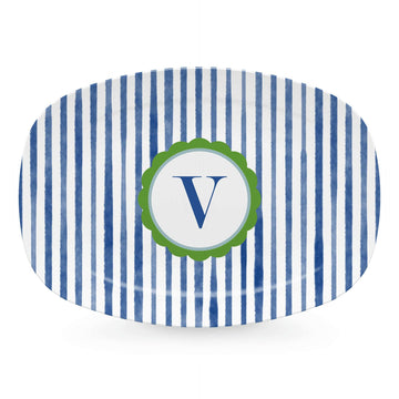 Blue Simple Stripes Platter with Scallop Interior - V-trays | Mariposa