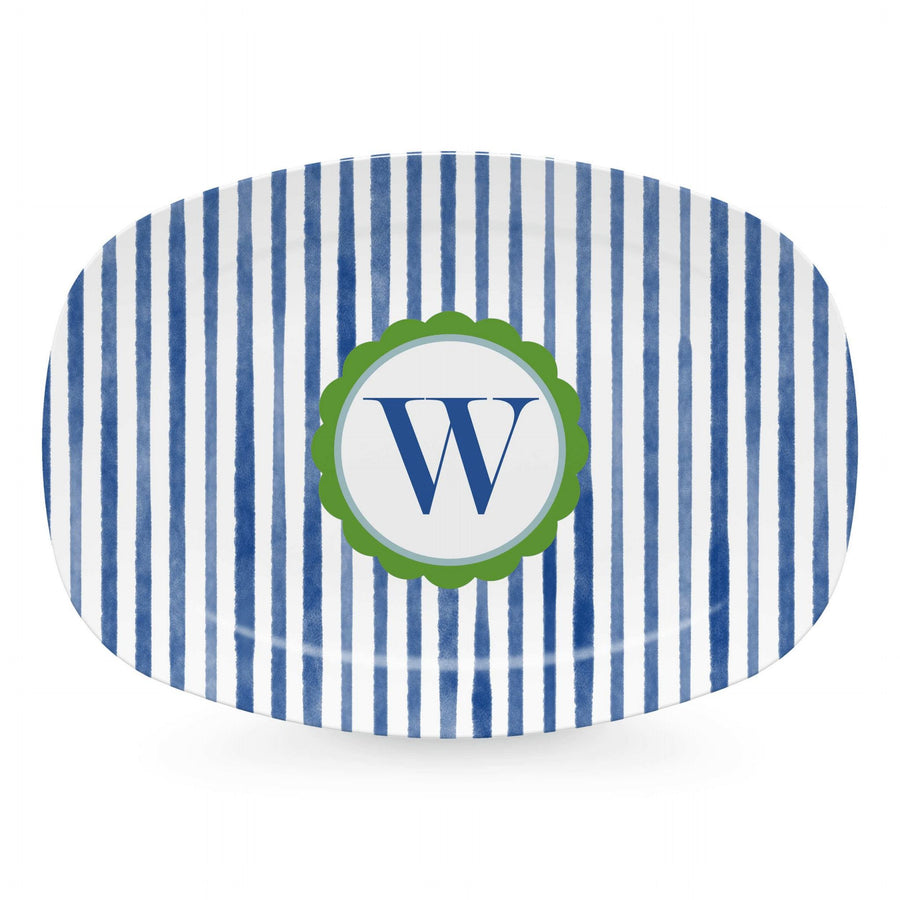 Blue Simple Stripes Platter with Scallop Interior - W-trays | Mariposa