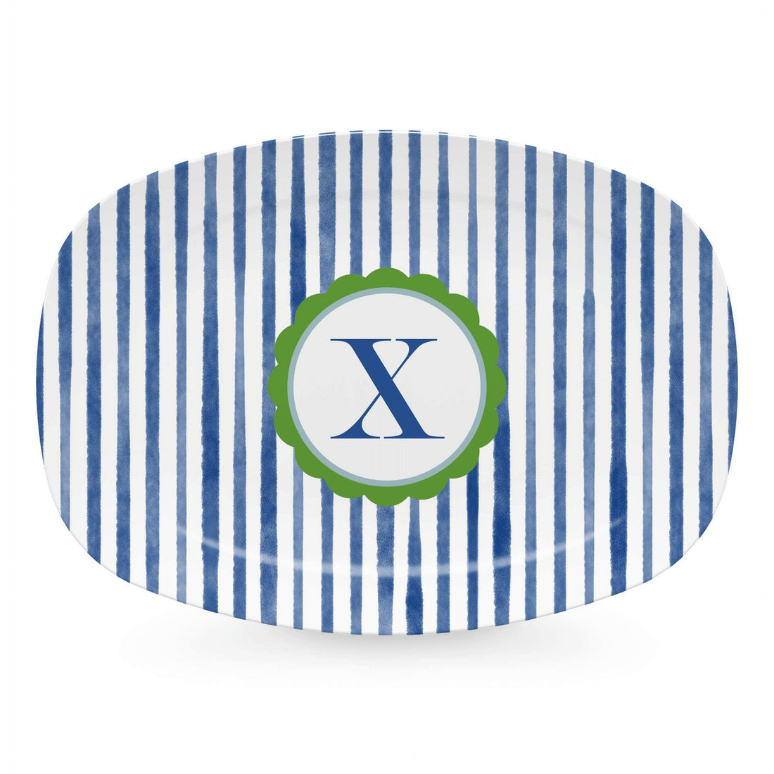 Blue Simple Stripes Platter with Scallop Interior - X-trays | Mariposa