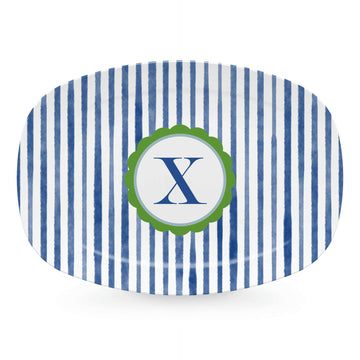 Blue Simple Stripes Platter with Scallop Interior - X-trays | Mariposa