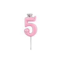 Pink Number Candle Holder - Number 5