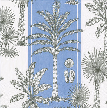 Southern Palms Blue & White Cocktail Napkin by Caspari