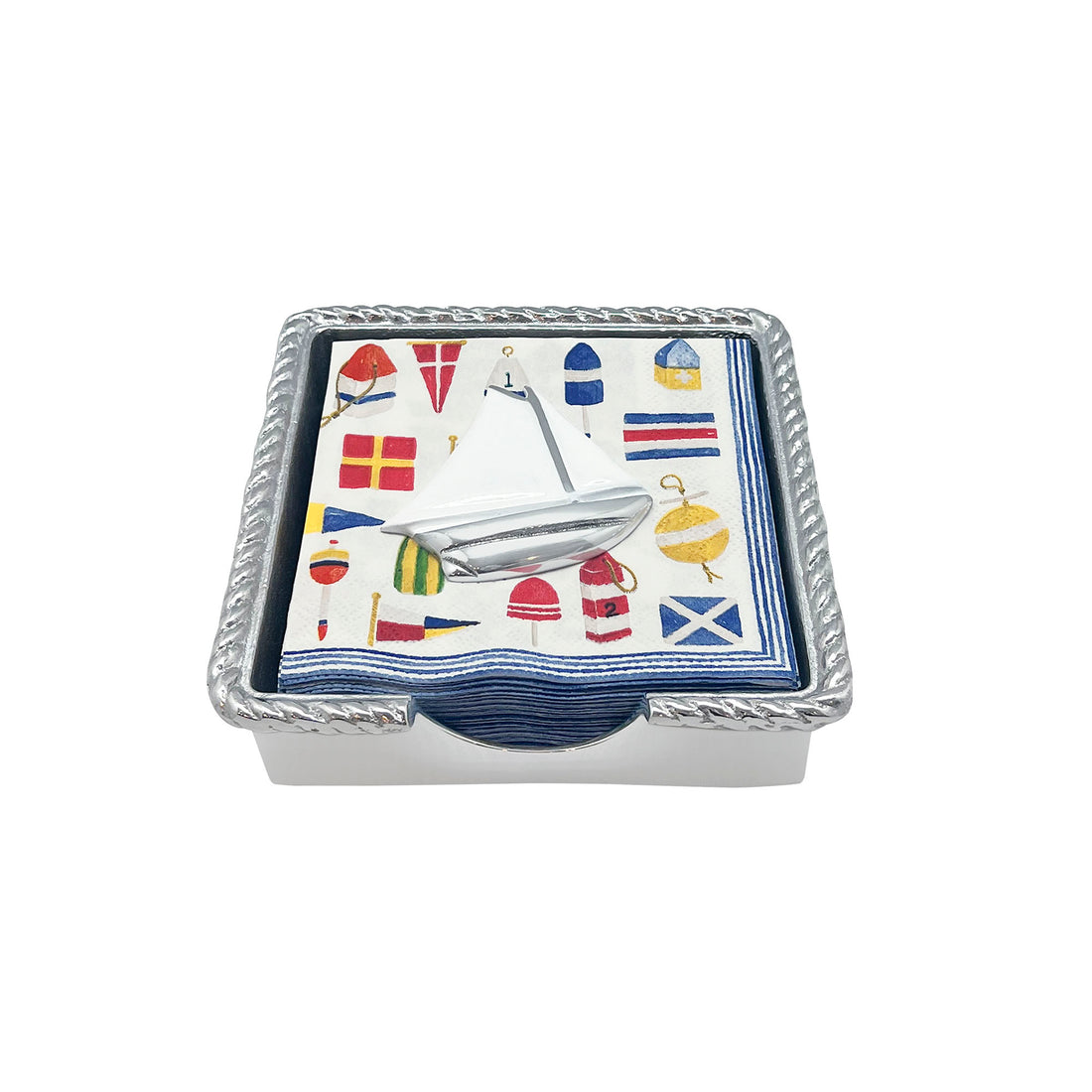 White Sailboat Rope Napkin Box Set